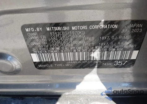 2023 Mitsubishi Outlander Sport 2.0 Es Awc/2.0 Le Awc/2.0 Ralliart Awc/2.0 S Awc/2.0 Se Awc z USA, uszkodzony, nr VIN JA4ARUAUXPU013676